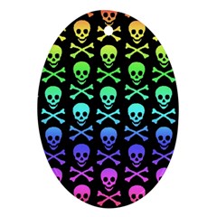 Rainbow Skull And Crossbones Pattern Oval Ornament (two Sides) by ArtistRoseanneJones