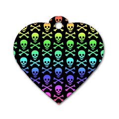 Rainbow Skull And Crossbones Pattern Dog Tag Heart (two Sided) by ArtistRoseanneJones