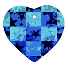 Blue Star Checkers Heart Ornament by ArtistRoseanneJones