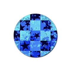 Blue Star Checkers Drink Coaster (round) by ArtistRoseanneJones