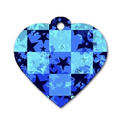 Blue Star Checkers Dog Tag Heart (two Sided) by ArtistRoseanneJones