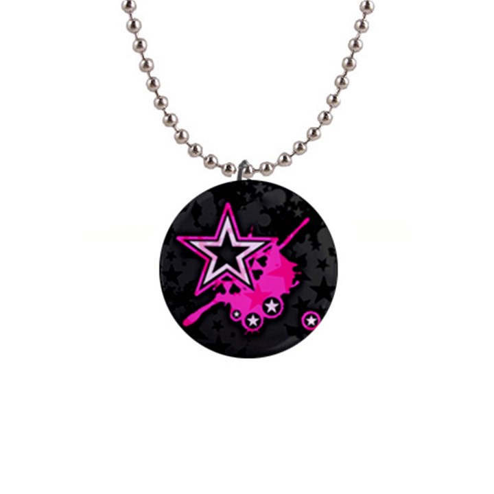 Pink Star Graphic Button Necklace