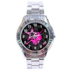 Pink Star Graphic Stainless Steel Watch by ArtistRoseanneJones