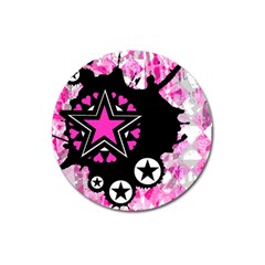 Pink Star Splatter Magnet 3  (round) by ArtistRoseanneJones