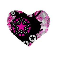 Pink Star Splatter Standard 16  Premium Flano Heart Shape Cushion  by ArtistRoseanneJones