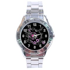 Pink Star Explosion Stainless Steel Watch by ArtistRoseanneJones