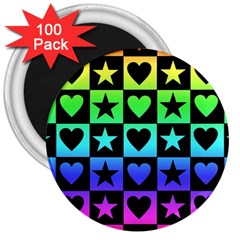Rainbow Stars And Hearts 3  Button Magnet (100 Pack) by ArtistRoseanneJones