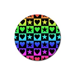Rainbow Stars And Hearts Drink Coaster (round) by ArtistRoseanneJones