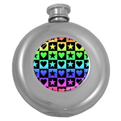 Rainbow Stars And Hearts Hip Flask (round) by ArtistRoseanneJones