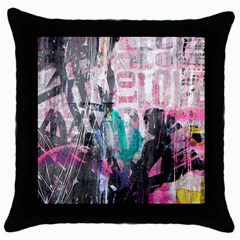 Graffiti Grunge Love Black Throw Pillow Case by ArtistRoseanneJones