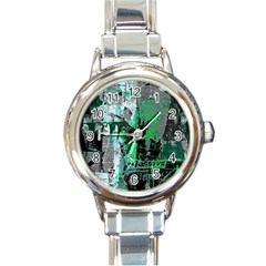 Green Urban Graffiti Round Italian Charm Watch by ArtistRoseanneJones