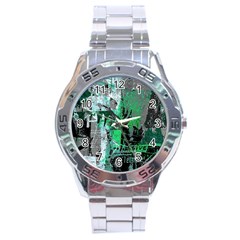 Green Urban Graffiti Stainless Steel Watch by ArtistRoseanneJones