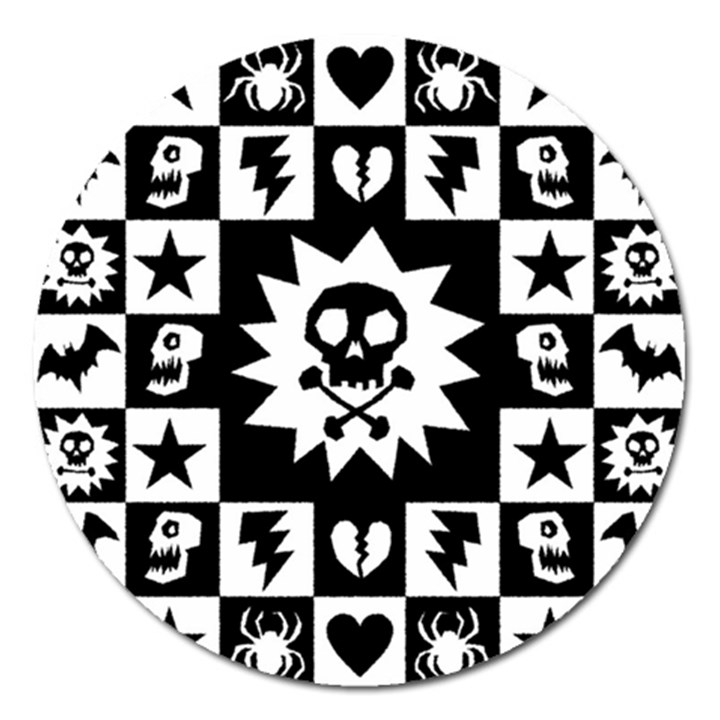 Goth Punk Skull Checkers Magnet 5  (Round)