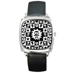 Goth Punk Skull Checkers Square Leather Watch Front