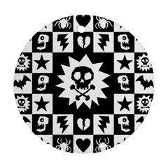Goth Punk Skull Checkers Round Ornament (two Sides)