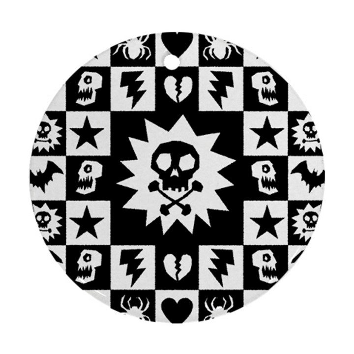 Goth Punk Skull Checkers Round Ornament (Two Sides)