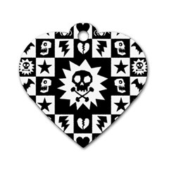 Goth Punk Skull Checkers Dog Tag Heart (one Sided)  by ArtistRoseanneJones