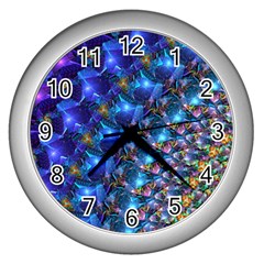 Blue Sunrise Fractal Wall Clock (Silver)