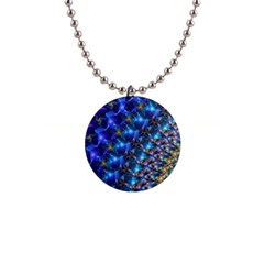Blue Sunrise Fractal 1  Button Necklace