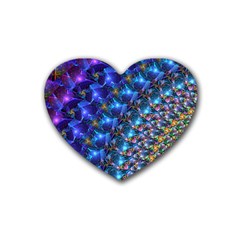 Blue Sunrise Fractal Rubber Coaster (Heart)