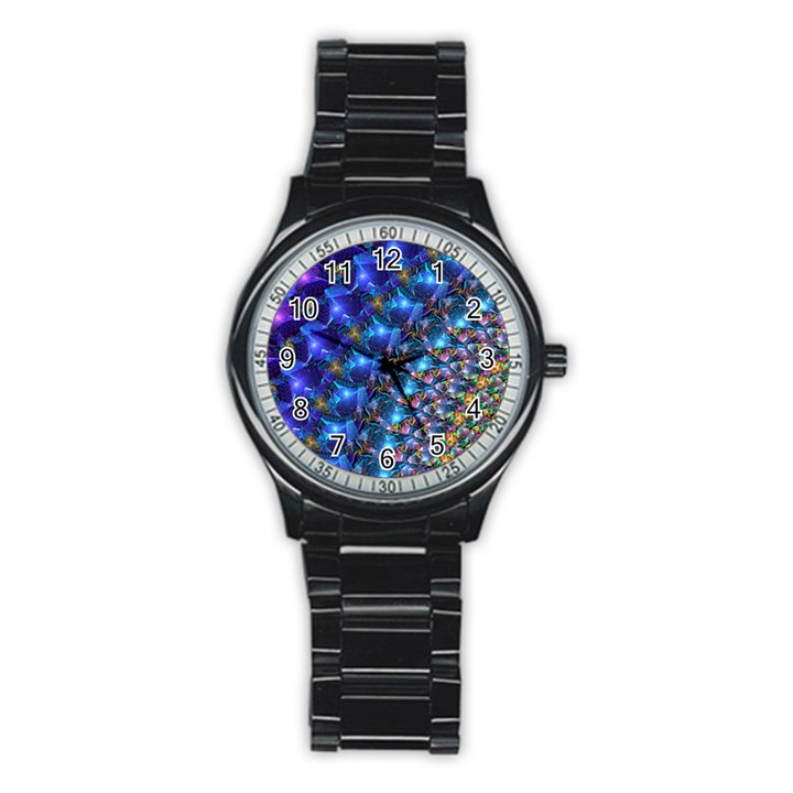 Blue Sunrise Fractal Stainless Steel Round Watch