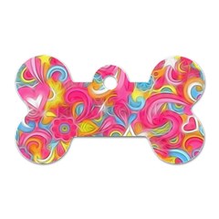 Hippy Peace Swirls Dog Tag Bone (one Sided) by KirstenStar