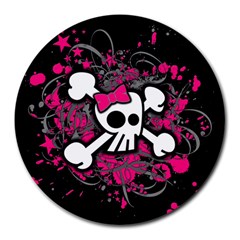 Girly Skull And Crossbones 8  Mouse Pad (round)