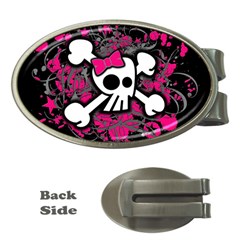 Girly Skull And Crossbones Money Clip (oval) by ArtistRoseanneJones