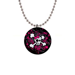 Girly Skull And Crossbones Button Necklace