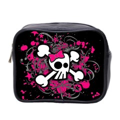 Girly Skull And Crossbones Mini Travel Toiletry Bag (two Sides)