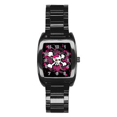 Girly Skull And Crossbones Stainless Steel Barrel Watch