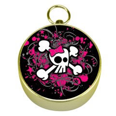 Girly Skull And Crossbones Gold Compass