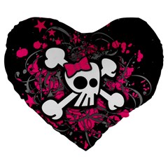 Girly Skull And Crossbones Large 19  Premium Flano Heart Shape Cushion