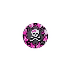 Pink Bow Skull 1  Mini Button