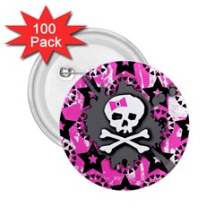 Pink Bow Skull 2 25  Button (100 Pack)