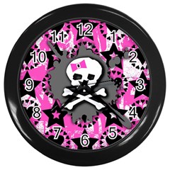 Pink Bow Skull Wall Clock (black)