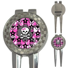 Pink Bow Skull Golf Pitchfork & Ball Marker by ArtistRoseanneJones