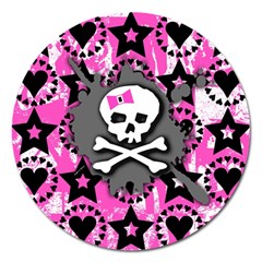 Pink Bow Skull Magnet 5  (round)