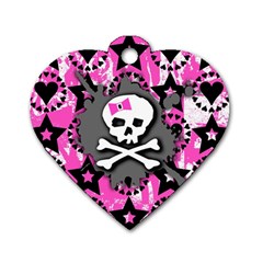 Pink Bow Skull Dog Tag Heart (two Sided)