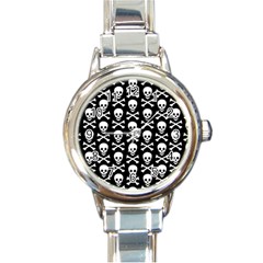 Skull And Crossbones Pattern Round Italian Charm Watch by ArtistRoseanneJones