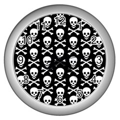 Skull And Crossbones Pattern Wall Clock (silver) by ArtistRoseanneJones