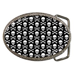 Skull And Crossbones Pattern Belt Buckle (oval) by ArtistRoseanneJones