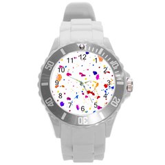 Multicolor Splatter Abstract Print Plastic Sport Watch (large) by dflcprints