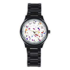 Multicolor Splatter Abstract Print Sport Metal Watch (black) by dflcprints