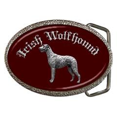 Silver Irish Wolfhound Belt Buckle (oval) - Red 