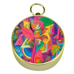 Colorful Floral Abstract Painting Gold Compass by KirstenStar