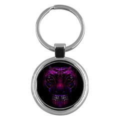 Creepy Cat Mask Portrait Print Key Chain (round) by dflcprints