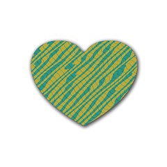 Blue Yellow Waves Rubber Coaster (heart) by LalyLauraFLM