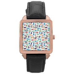 Blue Colorful Cats Silhouettes Pattern Rose Gold Watches by Contest580383
