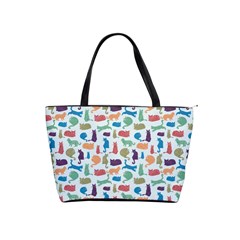 Blue Colorful Cats Silhouettes Pattern Shoulder Handbags